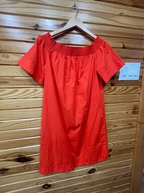 J. Crew Bright Red Off-Shoulder Cotton Dress
